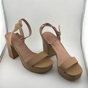 Nordstrom Noanita heeled platform sandal Sz 8.5 tan leather upper ankle strap